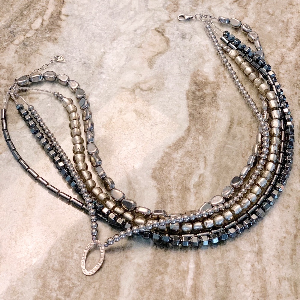 Silpada Signature Silver and Hematite Glass bead 5-Strand Necklace. Classic.